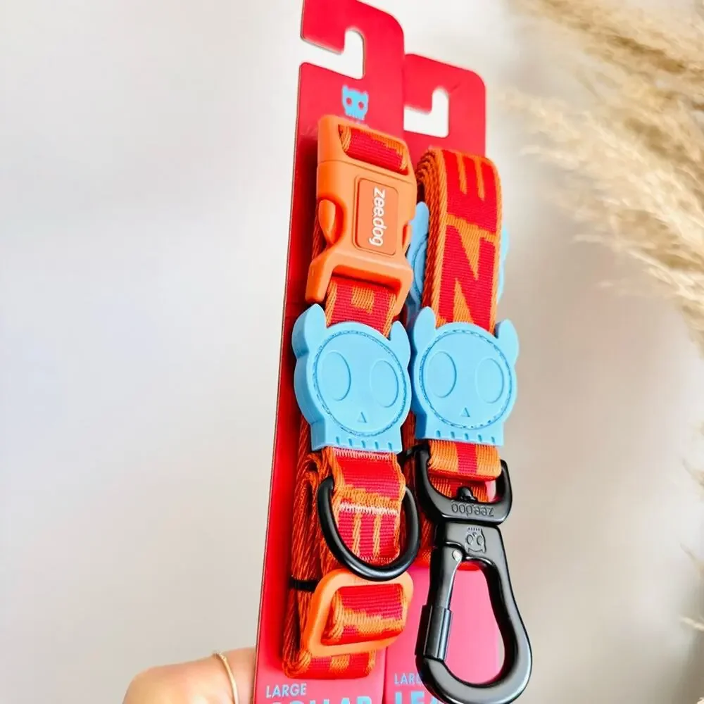 NEW GIBSON Orange Red Blue Large Dog Adjustable $85 Collar Leash 4 Ft Gift Set